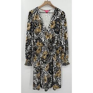 Lilly Pulitzer Dress Womens Large Brown Floral Onyx People Party Fall Preppy